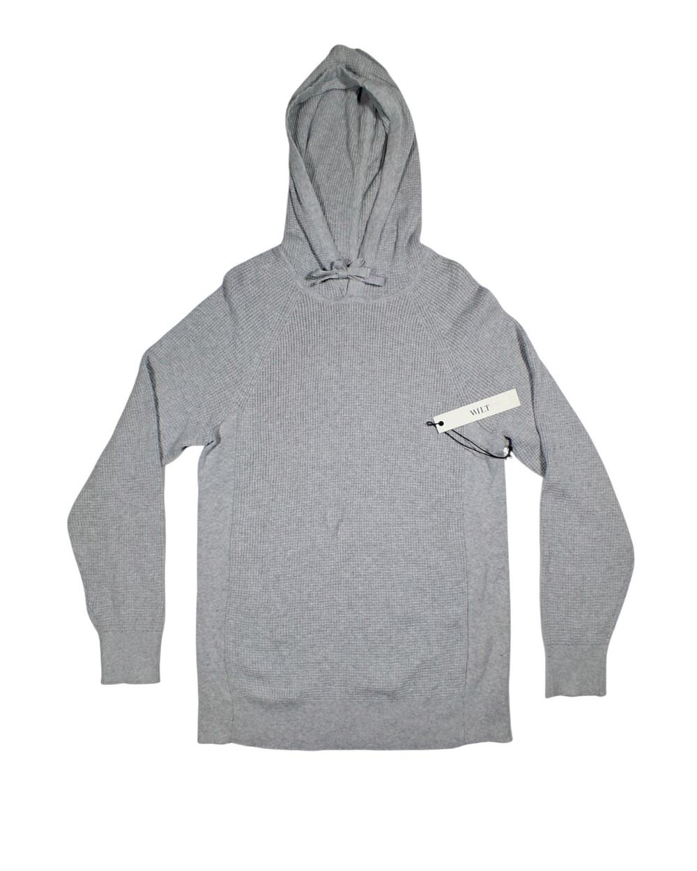 NWT WILT Women’s Medium Gray Cotton Cashmere Waffle Knit Hooded Sweater $138